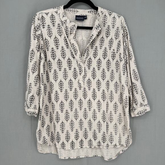 Madison Mathews Top Womens XS Beige Cotton India Bohemian Boho Batik Coastal - Picture 1 of 8